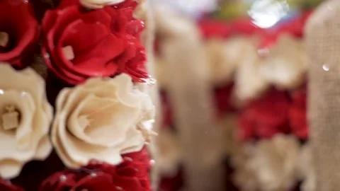 Box of multi-colored roses. Gift basket of flowers Stock Footage 144267100