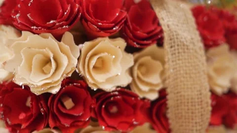 Box of multi-colored roses. Gift basket of flowers Stock Footage 144267101