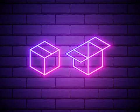 Box Neon Sign Vector. Gift neon sign, Win super prize design template, modern Stock Illustration