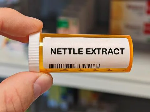 Box of NETTLE EXTRACT tablets on a hospital pharmacy table used to support Stock Illustration