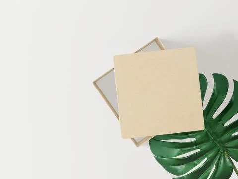 A box of note paper on a leaves on a white background Stock Photos