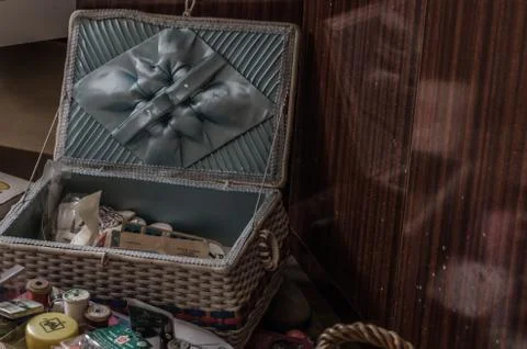 Box with objects in old abandoned house Stock Photos