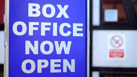 Box Office Now Open Sign Outside Cinema Movie Theatre Vídeo Stock 94486869