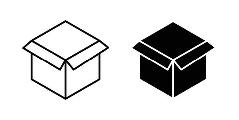 Box opened icon collection in black, Line icons, flat symbols Illustrazione stock