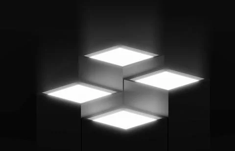 Box opening with rays of light, high contrast image. 3d render 스톡 일러스트