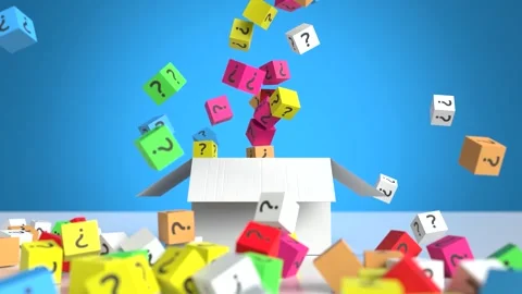 The box opens and the box with question mark floats up Stock Footage 293407317