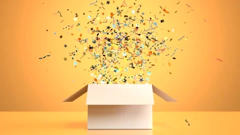 The box opens and confetti floats up Stock Footage 293407356