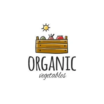 Box with Organic Vegetables. Design logo for farm produce Stock Illustration