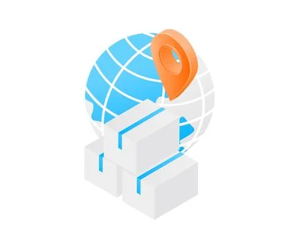 Box package and globe location delivery Stock Illustration