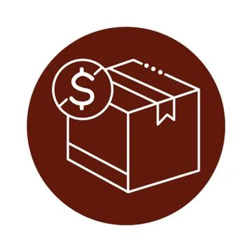 Box package cargo with dollar symbol block line style icon イラスト素材