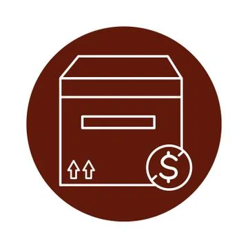Box package cargo with dollar symbol block line style icon Stock Illustration