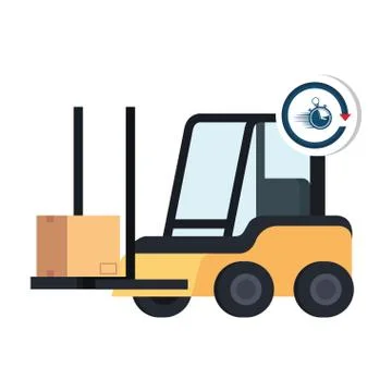 Box package cargo in forklift with chronometer 스톡 일러스트