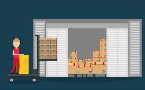 Box package man delivery shipping icon. Vector graphic Stock Illustration