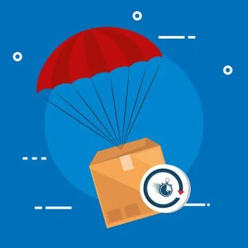 Box package with parachute and chronometer Illustrazione stock