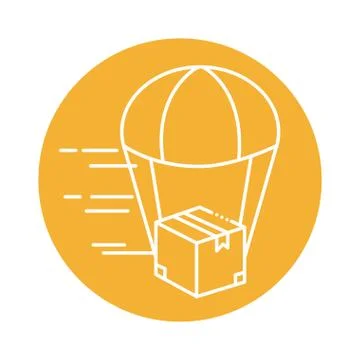 Box package with parachute block line style icon Illustrazione stock