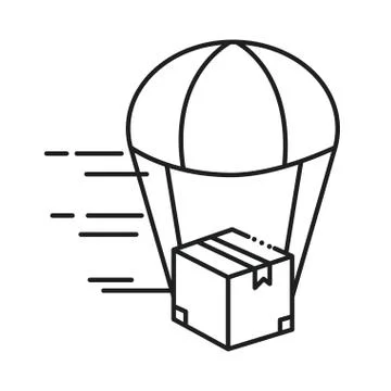 Box package with parachute line style icon Illustrazione stock