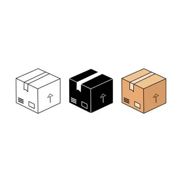 Box, package, parcel icon in white, black, beige color on an isolated white b 스톡 일러스트