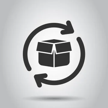 Box package return icon in flat style. Delivery box with arrow illustration o Stock Illustration