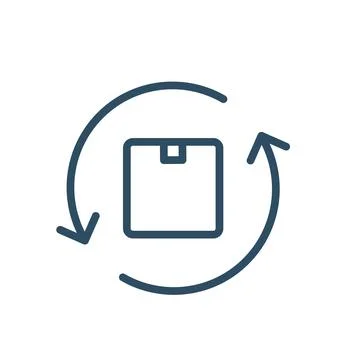 Box package return icon in flat style. Delivery box with arrow illustration o Stock Illustration