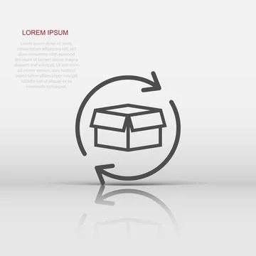 Box package return icon in flat style. Delivery box with arrow illustration.. 스톡 일러스트