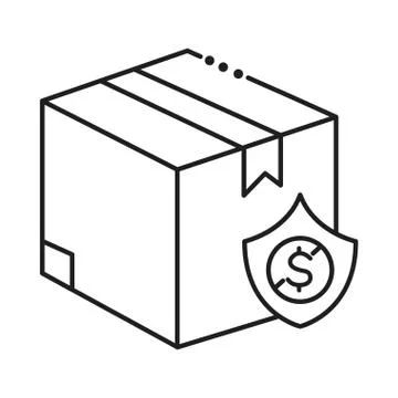Box package with shield line style icon 스톡 일러스트