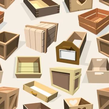 Box package vector wooden empty drawers and packed boxes or packaging crates Stock Illustration