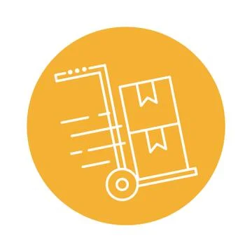 Box package in wheelbarrow block line style icon Stock Illustration