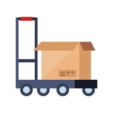 Box package with wheelbarrow isolated icon 스톡 일러스트