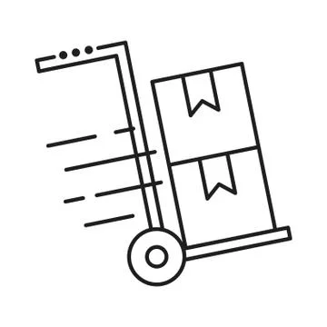 Box package in wheelbarrow line style icon 스톡 일러스트