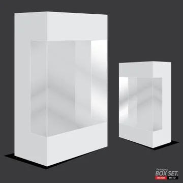 Box Packaging Design. White box packaging on a dark grey background. Stock Illustration