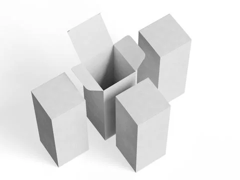 Box packaging white color and background cardboard paper with realistic text Illustrazione stock