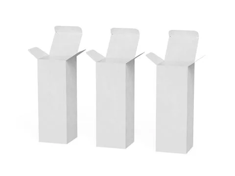 Box packaging white color and background cardboard paper with realistic text Stock Illustration