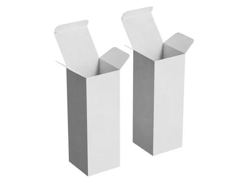 Box packaging white color and background cardboard paper with realistic text Illustrazione stock