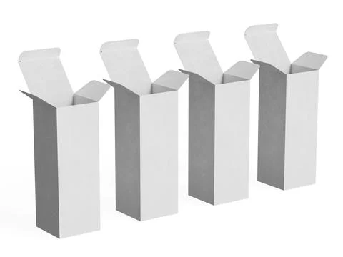 Box packaging white color and background cardboard paper with realistic text Illustrazione stock