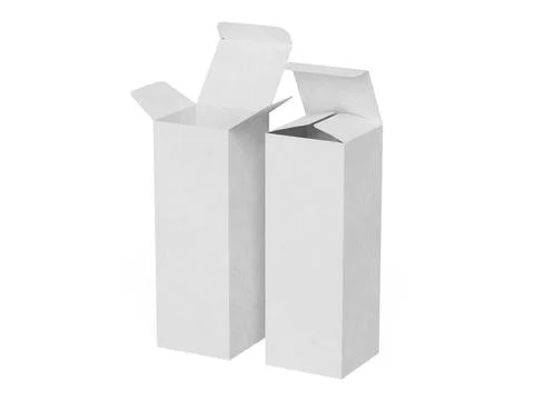 Box packaging white color and background cardboard paper with realistic text Stock Illustration