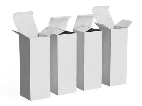 Box packaging white color and background cardboard paper with realistic text Illustrazione stock