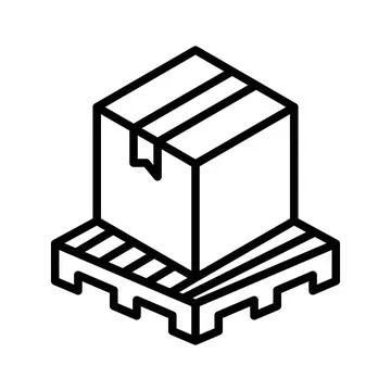 Box on a pallet icon linear logo mark in black and white Ilustración de archivo