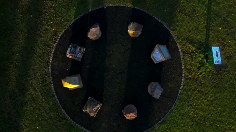 Box park stone circle rocket shot Stock Footage 324165216