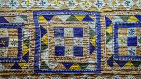 Box pattern of a cloth with blue and yellow color Stock Photos