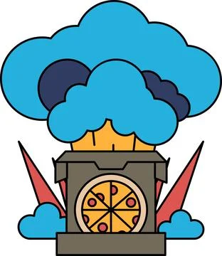 A box with a pizza inside is surrounded by clouds Stock Illustration