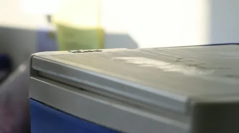 Box placed in cooler of dry ice Stock Footage 20447198