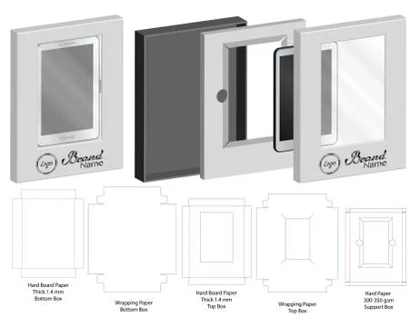 Box with plastic window die cut mock up template vector Stock Illustration