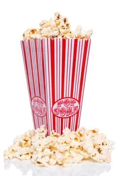 Box of popcorn isolated Stock Photos