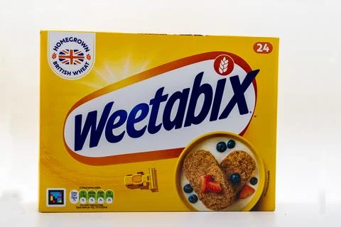 A box of popular UK based cereal, Weetabix on a white background Stock Photos