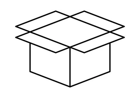 Box postal parcel outline, open box carton shipping, corrugated box line sh.. Illustrazione stock