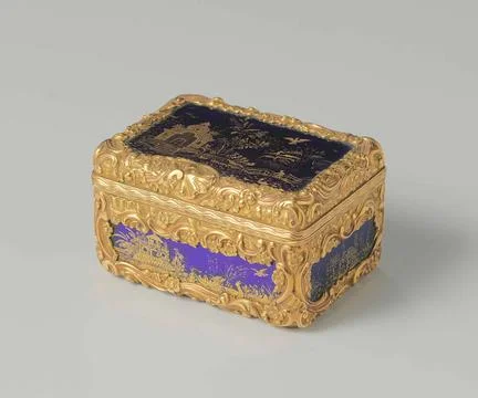Box. Rectangular golden snuff box. With heavy rocaille frames within which... Stock Photos