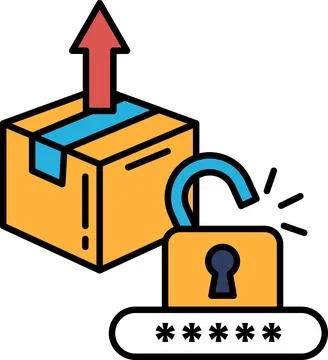A box with a red arrow pointing up and a lock with a keyhole 库存插图