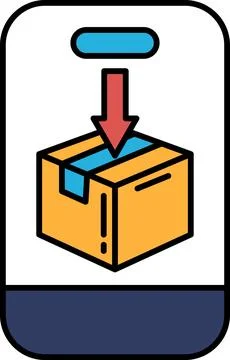 A box with a red arrow pointing down Stockillustratie