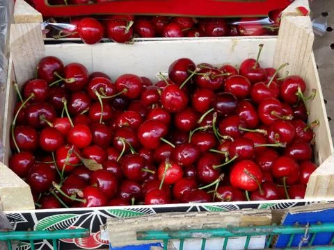 Box Of Red Cherries Stock Photos
