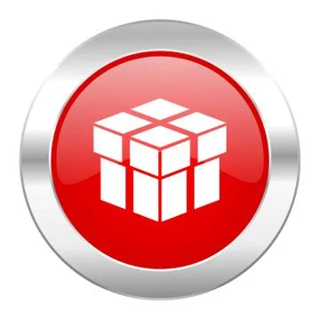 Box red circle chrome web icon isolated. Stock Illustration